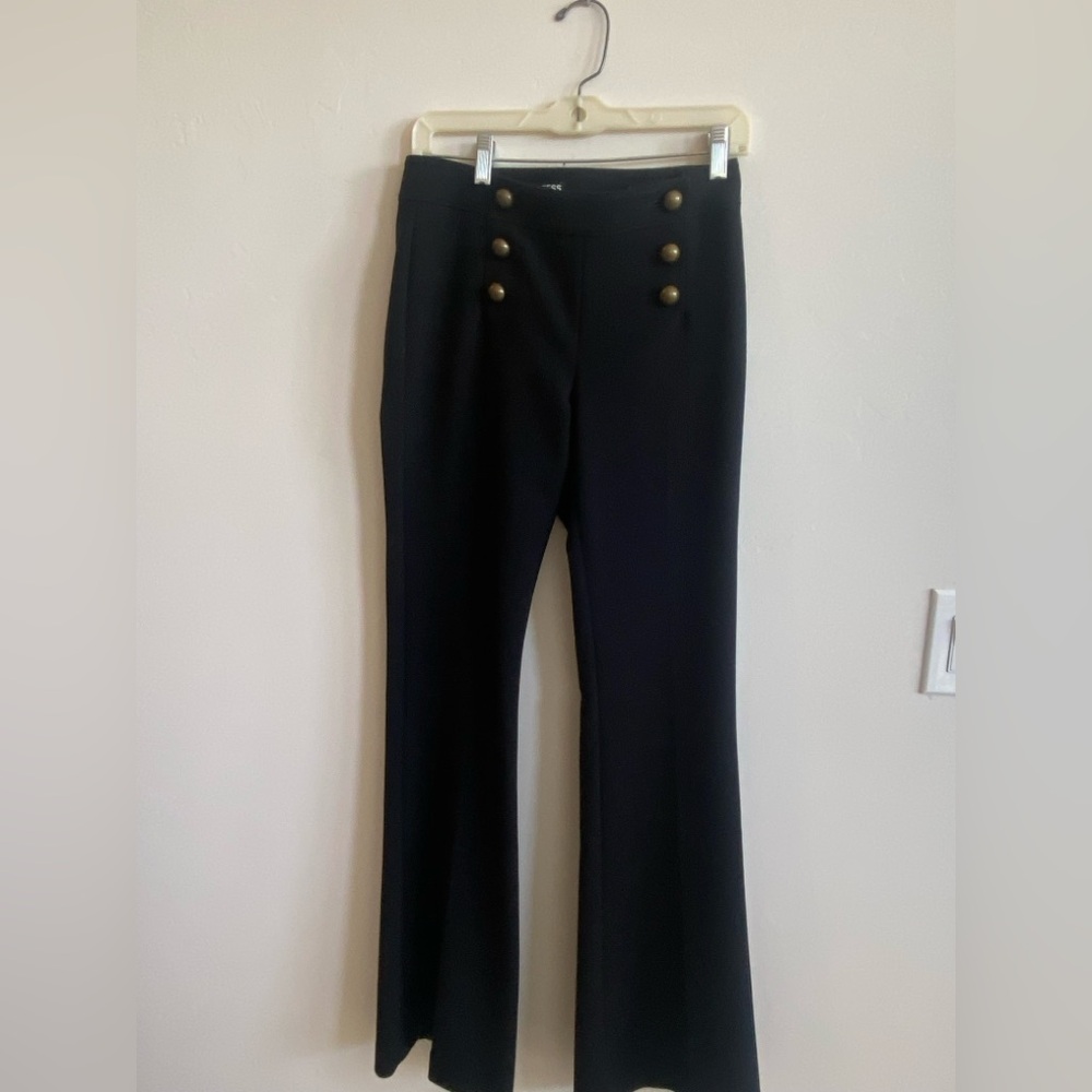Black Flared Pants with Gold Buttons